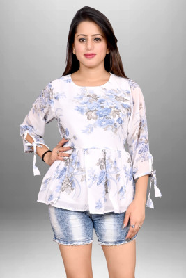 ModernYug Casual Printed Women White, Light Blue, Grey Top