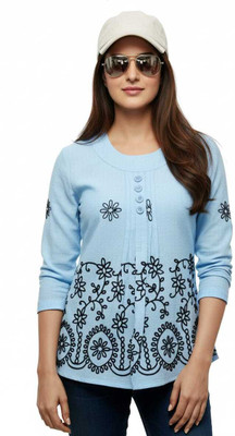 NOMANI FASHION Party Embroidered Women Light Blue Top