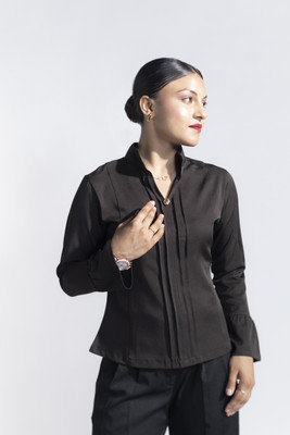 Akaynaa Formal Solid Women Black Top