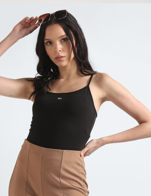TOMMY HILFIGER Casual Self Design Women Black Top