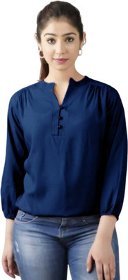 Djngkldjng Party Solid Women Blue Top
