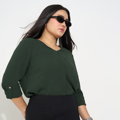 Honey Curvytude by Pantaloons Casual Solid Women Green Top