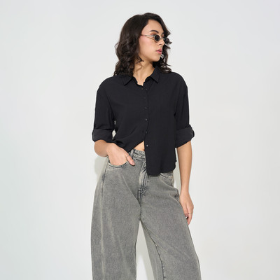 SF Jeans by Pantaloons Casual Solid Women Black Top