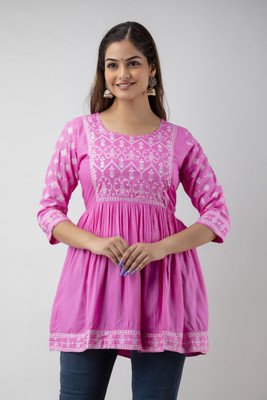 JFT Jaipur Fabtex Casual Printed Women Pink Top