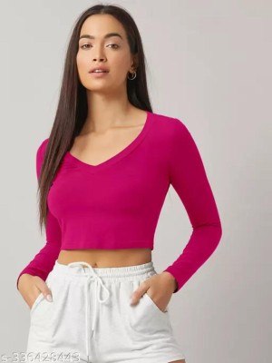 THE BLAZZE Casual Solid Women Pink Top