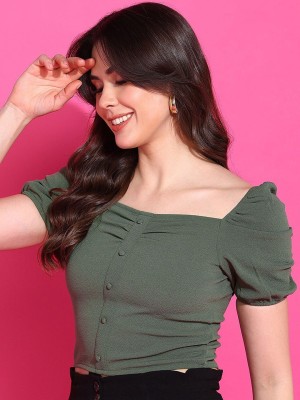 Mast & Harbour Casual Solid Women Green Top