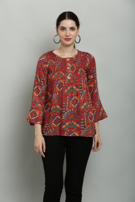 J R FASHION Casual Printed Women Red Top