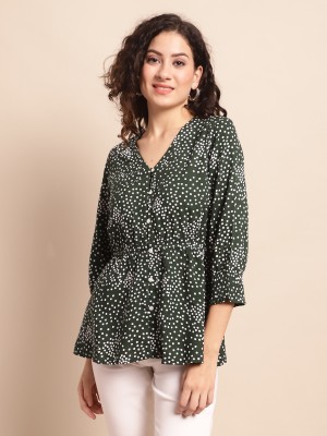 CANTABIL Casual Printed Women Dark Green, White Top