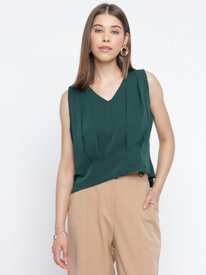 MAYRA Casual Solid Women Dark Green Top