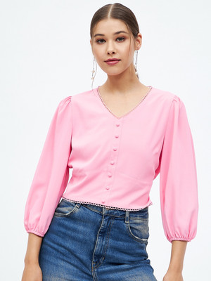 HARPA Casual Solid Women Pink Top