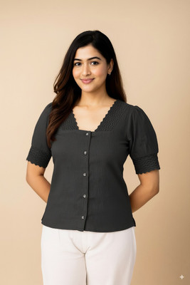 PEBSTONE Casual Solid Women Black Top
