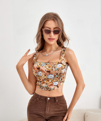 jo jo creation Beach Wear Printed Women Brown Top