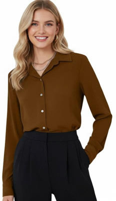 Leriya Fashion Casual Solid Women Brown Top