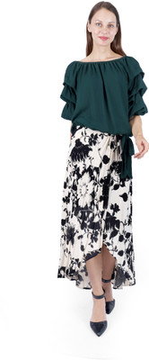 Fuegobella Party Solid Women Dark Green Top