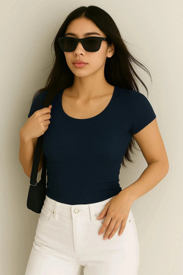Rockwell Casual Solid Women Dark Blue Top