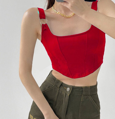 Leoty Casual Solid Women Red Top
