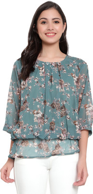 Moda Rapido Casual Printed Women Green Top