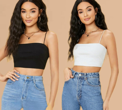 CotiQ Casual Solid Women Black, White Top