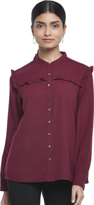 Annabelle by Pantaloons Casual Solid Women Maroon Top