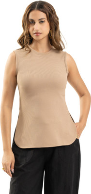 Komurr Casual Self Design Women Beige Top
