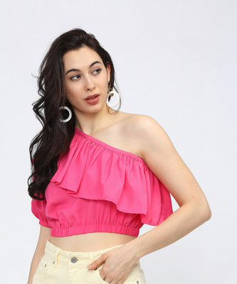 Tokyo Talkies Casual Solid Women Pink Top
