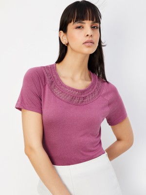 max Casual Solid Women Purple Top