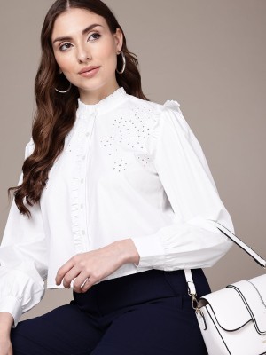 French Connection Casual Embroidered Women White Top