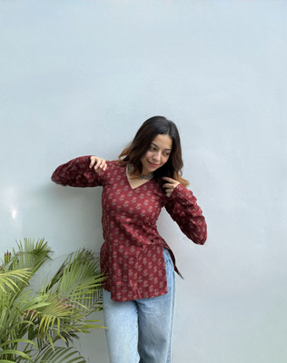 BL Textile Party Printed Women Maroon Top