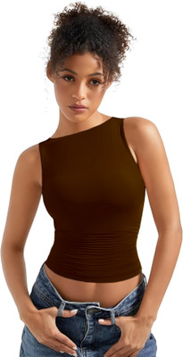 SIGHTBOMB Casual Solid Women Brown Top