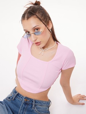 BEWAKOOF Casual Solid Women Pink Top