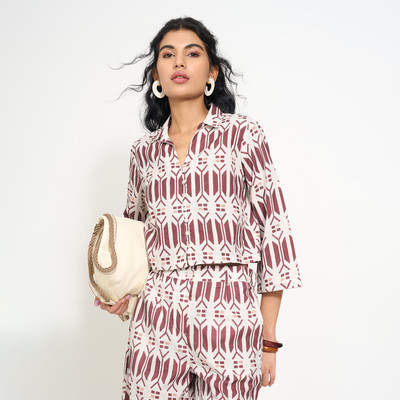 Akkriti by Pantaloons Casual Geometric Print Women Brown Top