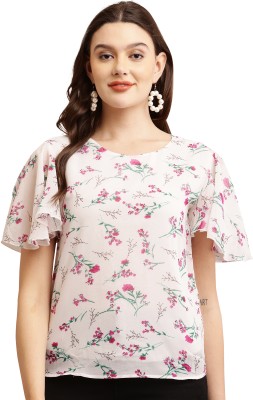 Raabta Fashion Casual Floral Print Women White Top