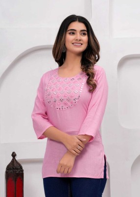emposter Casual Embroidered Women Pink Top