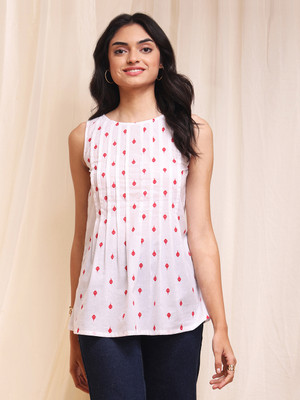 Pink Fort Casual Printed Women White Top