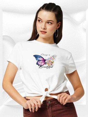 HouseOfCommon Casual Printed Women White Top