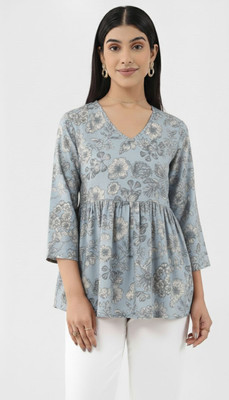 FASTCLO Casual Printed Women Grey Top