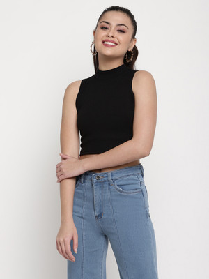 Sugathari Casual Solid Women Black Top