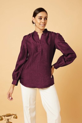 SALT ATTIRE Casual Solid Women Maroon Top