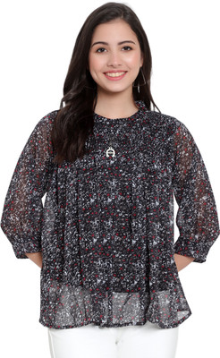 Moda Rapido Casual Printed Women Black Top