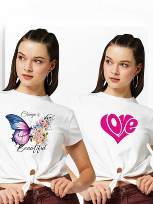 GEETU LOOKS Casual Printed Women White Top