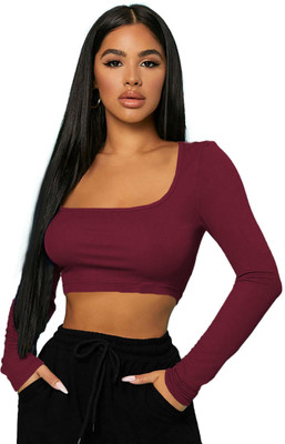 THE BLAZZE Casual Solid Women Maroon Top