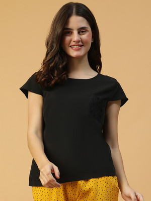 OXOLLOXO Casual Solid Women Black Top