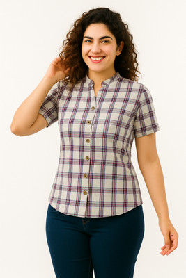 Jovialthreads Casual Checkered Women Grey Top