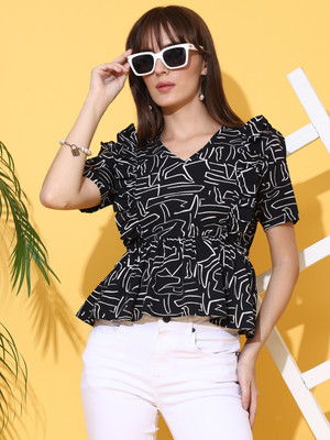 Honky Tonky Casual Printed Women Black Top