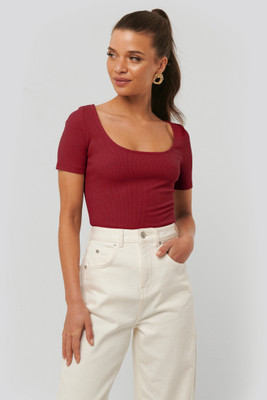 Redamancii Casual Solid Women Maroon Top