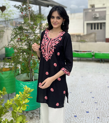 Kalasia Casual Embroidered Women Black Top