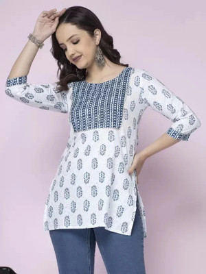 SHREE KARISHNAM ART Casual Printed Women White, Blue Top