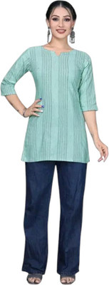 Rangrasiya Women Striped A-line Kurta(Blue)