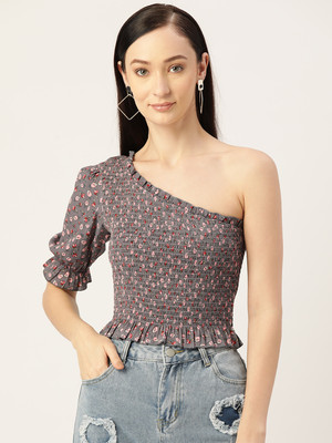 Moda Rapido Casual Printed Women Grey Top
