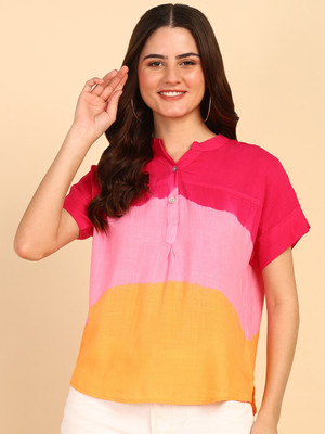 maaesa Casual Color Block Women Multicolor, Pink Top